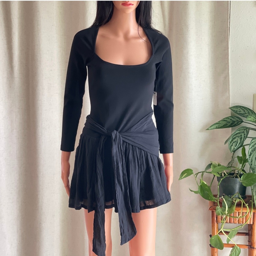 NWT Free People Free-est Lexi‎ Drop-Waist Mini Dress Black Long Sleeve Size S - Picture 2 of 11